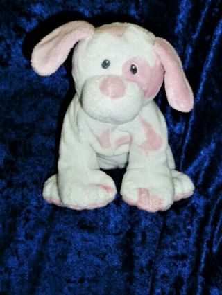 Ty Pluffies Baby Pups Dog 2010 White Pink Spot Bean Bag Stitch Eyes 9 " L X 7 " H