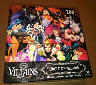 Disney Villains Circle Of Villains 200 Piece Jigsaw Puzzle 18 " Diameter Round