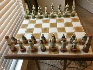 Henry The Eighth Viii Hand Painted Crushed Stone Chess Set - Rare