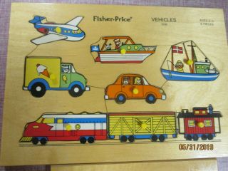 2 Fisher Price Wood Preschool Puzzles 508 and 511 vehicles 3