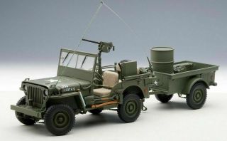 Autoart 1/18 Willys Jeep With Trailer Green 74016 Auto Art Willy 