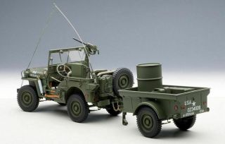 AutoArt 1/18 WILLYS Jeep With Trailer GREEN 74016 Auto Art Willy ' s 2