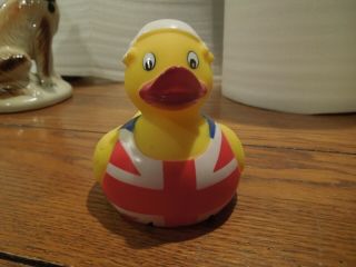 Union Jack Rubber Duck By Yarto.  British Flag Duck With Headscarf