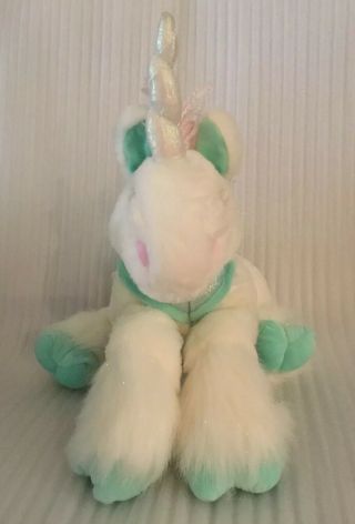 Commonwealth 2001 White Green Unicorn Horse 12” X 14” Stuffed Plush