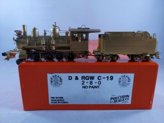 Hon3 Brass D&rgw 2 - 8 - 0 C - 19 Precision Scale Co.  Unpainted,  Great Runner,  Psc.
