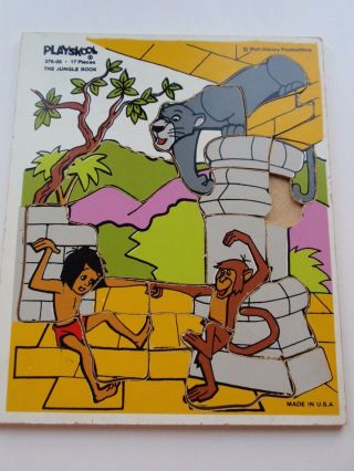 Vintage Playskool The Jungle Book Tray Puzzle Blocks Walt Disney Usa Mowgli 17pc