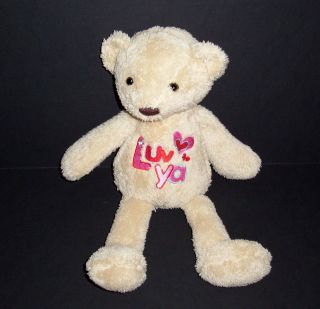 16 " Dandee Luv Ya Teddy Bear Cream Tan Plush Floppy Stuffed Animal Heart Love