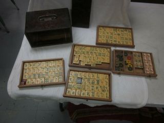 Antique Mahjong Set W/ Box 138 Tiles 8 Jokers,  Chips Vtg Butterscotch Wafer