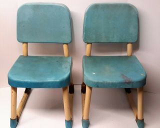 Vintage 1985 Fisher Price Child Chair Preschool Arts & Crafts Blue Seat (2)