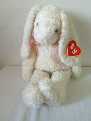 1991 Ty Classic Curly Bunny White Plush Stuffed Animal 18 " Tags Pink Bow