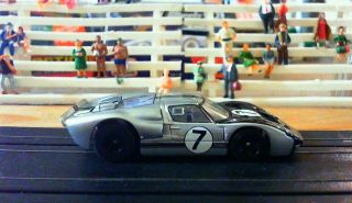 Aurora Afx Tomy Ford Gt - 40 Mkii Silver Black 7 Slot Car Ho Running Chassis