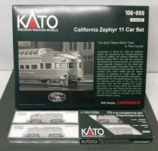 Kato California Zephyr Cb&q F3 Diesel Abba 11 Car Set N Scale 106 - 0306 106 - 055