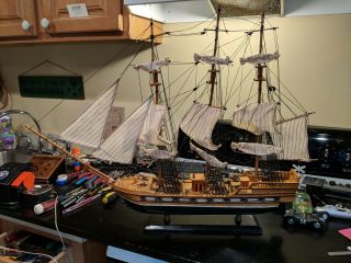 Large Wooden Model Battleship 19th Century Uss Constitution? Built