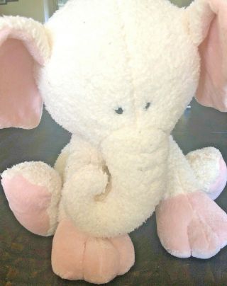 Fao Schwarz Cream Pink Elephant Plush Stuffed Animal 17 "