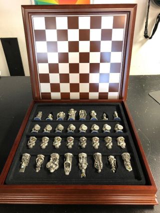 Vintage Danbury Official Lord Of The Rings Pewter Chess Set -