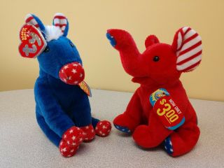 Ty Righty And Lefty The 2008 Elephant And Donkey 2.  0 Mwmt Stuffed Plush