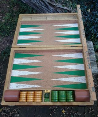 Backgammon Set Crisloid Bakelite 1.  75 " Green Butterscotch Swirl 1 " Doubler