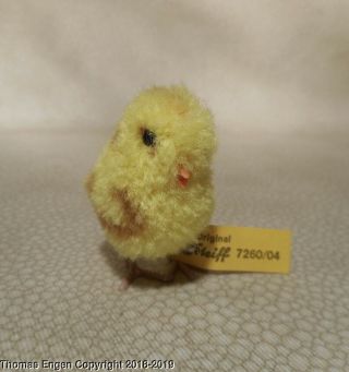 Vintage Steiff Wool Pom Pom 7260/04 Small Chick Baby Chicken Silver Button Tag