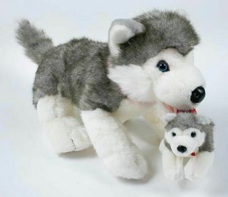 Build A Bear Siberian Husky Dog & Mini Puppy Barks Magnet Plush Stuffed Animal