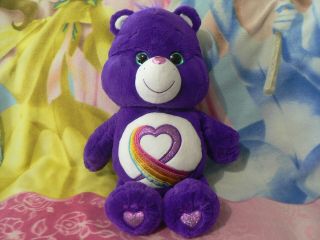 19 " 50cm Fluffy Purple Sparkle Glitter Rainbow Heart 35th Anniversary Care Bear