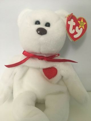 Rare: 1993 Valentino Bear Ty Beanie Baby With Typo On Tag,  Pvc,  Brown Nose,  Etc