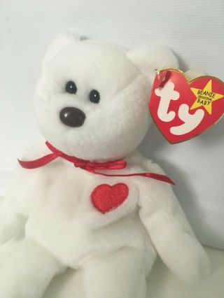 RARE: 1993 Valentino Bear Ty Beanie Baby with Typo on Tag,  PVC,  Brown Nose,  etc 2