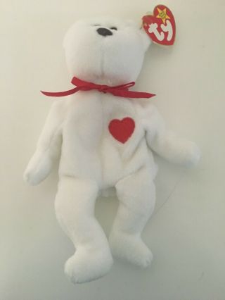 RARE: 1993 Valentino Bear Ty Beanie Baby with Typo on Tag,  PVC,  Brown Nose,  etc 3