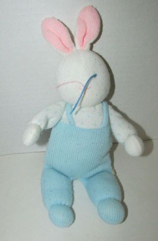 Eden Plush Bunny Rabbit White Blue Sweater Knit Overalls Dots Flaws For Repair