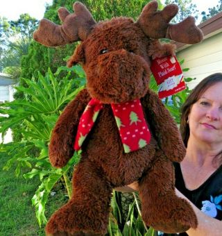 Large Best Made Toys Moose W/plaid Scarf Soft Plush Stuffed Animal Doll