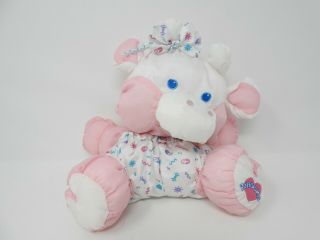 Fisher Price Puffalump Pink Baby Cow Diaper Plush Stuffed 1999 Nylon 10 "