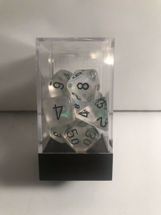 Chessex Chx 27400 Borealis Clear W Black 7 Pc Dice Set Out Of Print (oop)