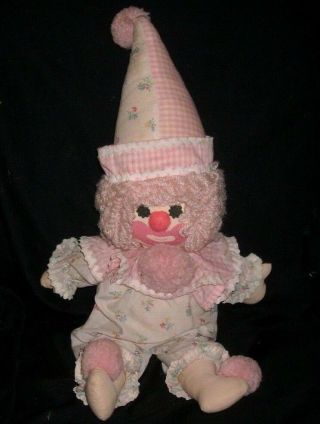 24 " Vintage Clown Handmade Looking Pink & White Sewn Stuffed Animal Plush Toy