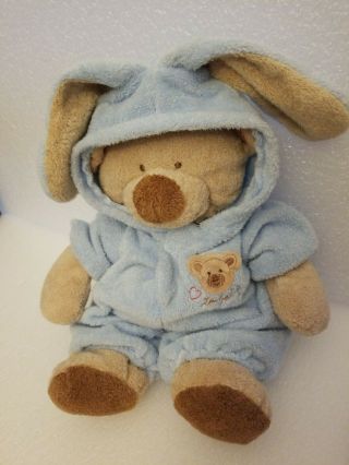 2004 Ty Pluffies Pj Bear Blue Plush Removable Bunny Pajamas Beanie Lovey