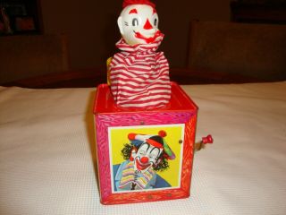 1953 Dated Jack In The Box With Clowns 5 1/2 " Tin Toy Box Vintage Mattel