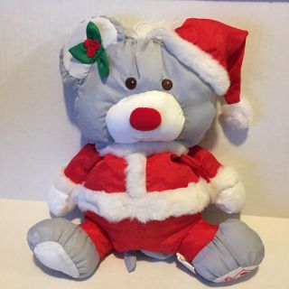 1988 Fisher Price 8029 Puffalump Gray Christmas Mouse Plush Santa Hat 12 Inch