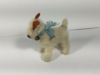 Vintage Steiff Fox Terrier Plush Foxy Mohair Straw Stuffed Dog Blue Bow 1763