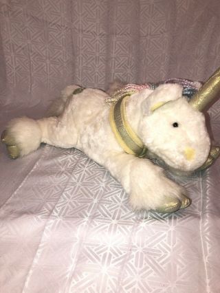 Vguc - 20” 2001 Commonwealth Unicorn White/teal/yellow Stuffed Plush Horse Shimmer