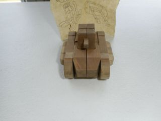 Vintage Japan Wood Mini Army Tank Puzzle 3 