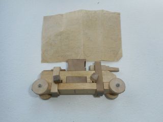 Vintage Japan Wood Mini Army Tank Puzzle 4.  75 