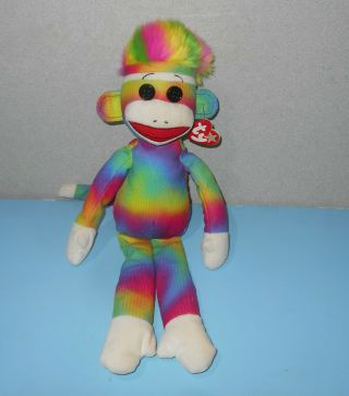 16 " Large Ty Rainbow Sock Monkey Wig Head Beanie Babies Bean Plush W/ Tag