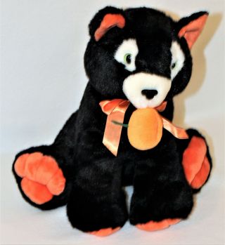 Beta Toys Orange & Black Halloween Cat W/pumpkin Plush Cat Stuffed Animal 17 "