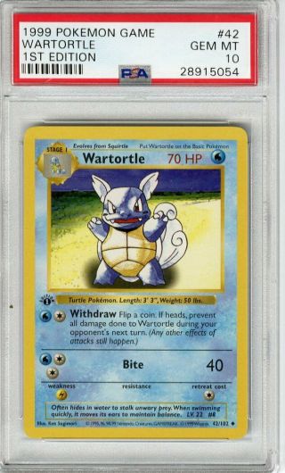 1999 Base 1st Edition 42/102 Wartortle Psa 10 Pokemon Gem -