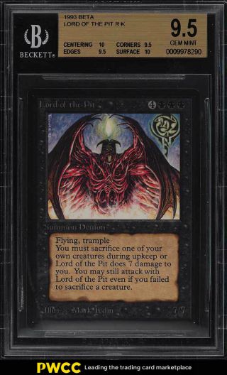 1993 Magic The Gathering Mtg Beta Lord Of The Pit R K Bgs 9.  5 Gem (pwcc)