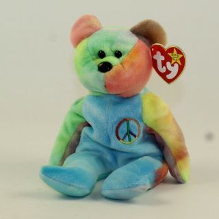 Ty Beanie Baby - Peace The Ty - Dyed Bear (blue/green) (8.  5 Inch) Mwmt