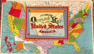 Vintage Outline Map Of United States From Milton Bradley Cut On State Lines Comp