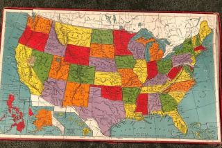 Vintage Outline Map of UNITED STATES from Milton Bradley Cut On State Lines Comp 2