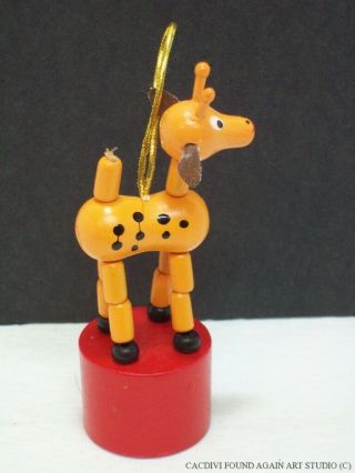 Push Puppet Toy Wooden Giraffe Wood Push - Up Button Collapsing Wild Animal
