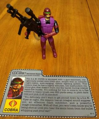 Gi Joe Cobra Heavy Machine Gunner Saw Viper Figure Complete 1990 With File Card