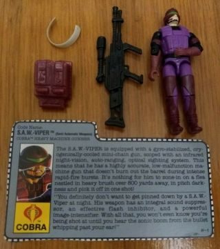 GI JOE COBRA HEAVY MACHINE GUNNER SAW VIPER FIGURE COMPLETE 1990 With File Card 4