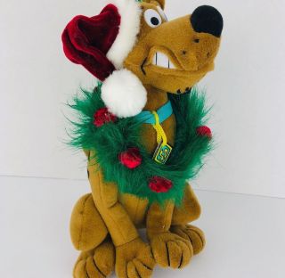 Scooby Doo Warner Bros Plush Dog Christmas Wreath Santa Hat Stuffed Animal Toy